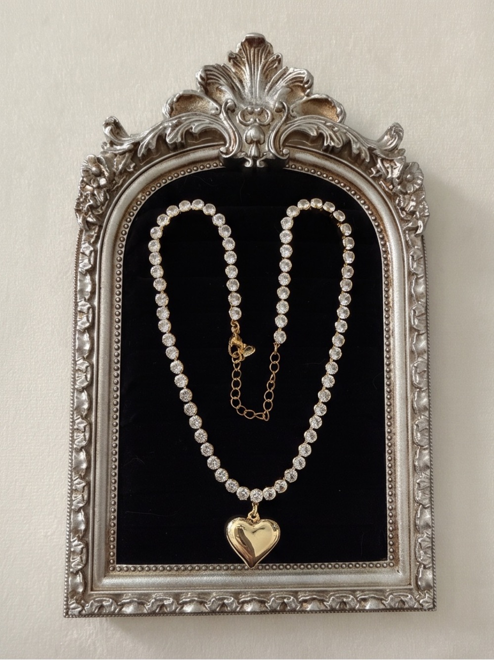 14K Gold Plated Cubic Zirconia Heart Tennis Necklace (13"–15")